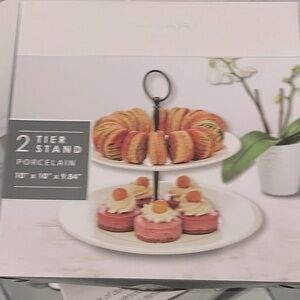 Tahari White Porcelain 2-Tier Stand